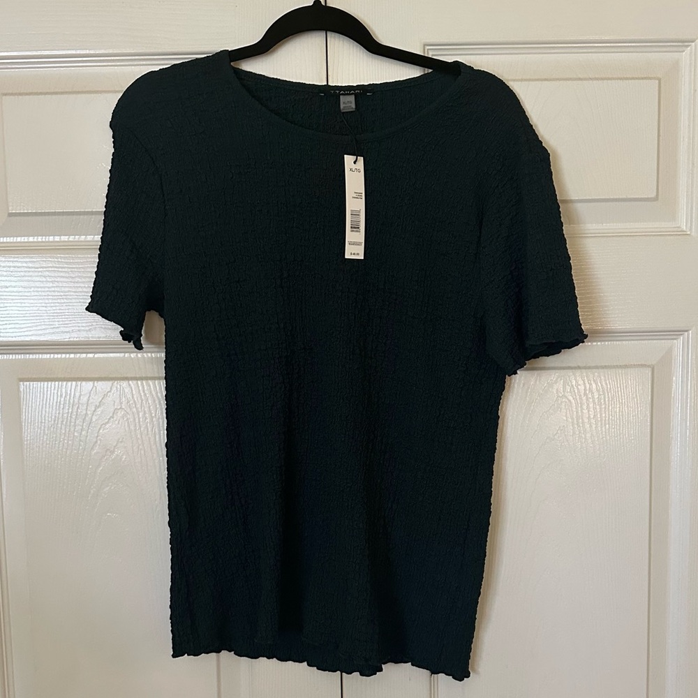 T Tahari Dark Green Short Sleeve Top
